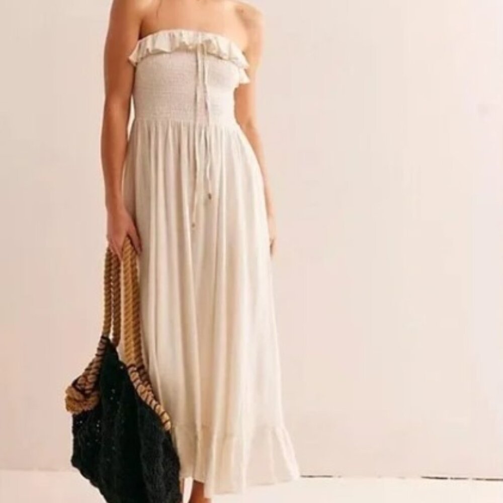 NWOT Free People Lush Life linen strapless dress